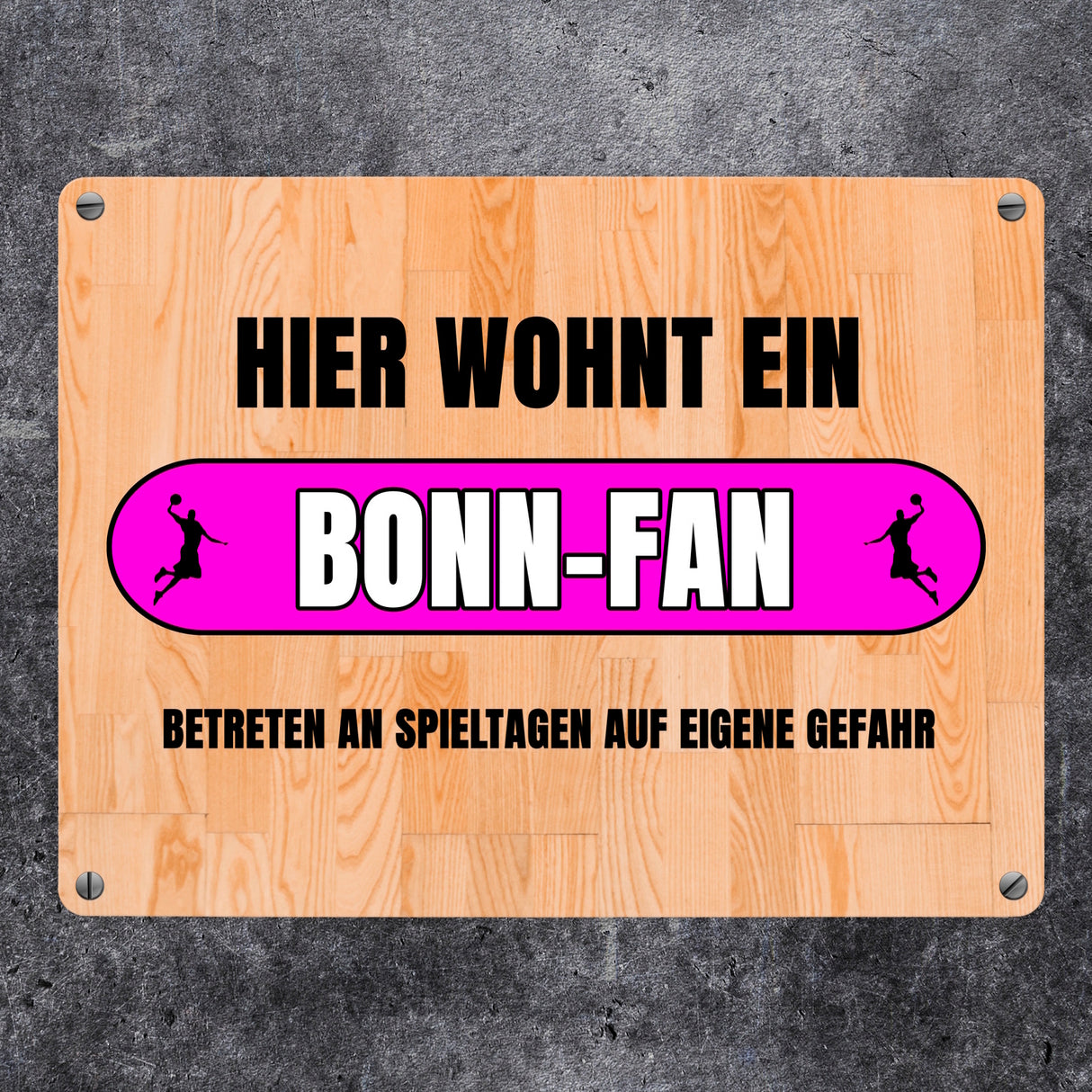 Hier wohnt ein Bonn-Fan Metallschild in 15x20 cm mit Turnhallenboden Motiv