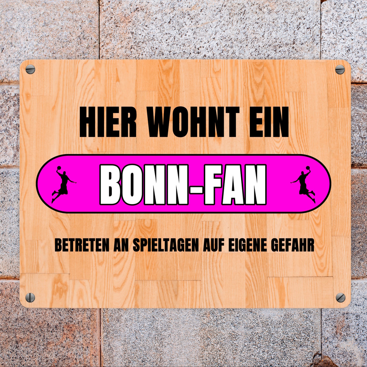 Hier wohnt ein Bonn-Fan Metallschild in 15x20 cm mit Turnhallenboden Motiv