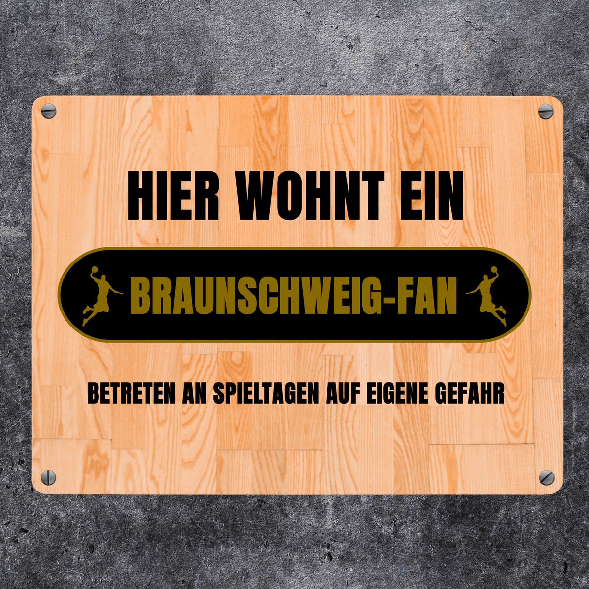 Hier wohnt ein Braunschweig-Fan Metallschild in 15x20 cm mit Turnhallenboden Motiv
