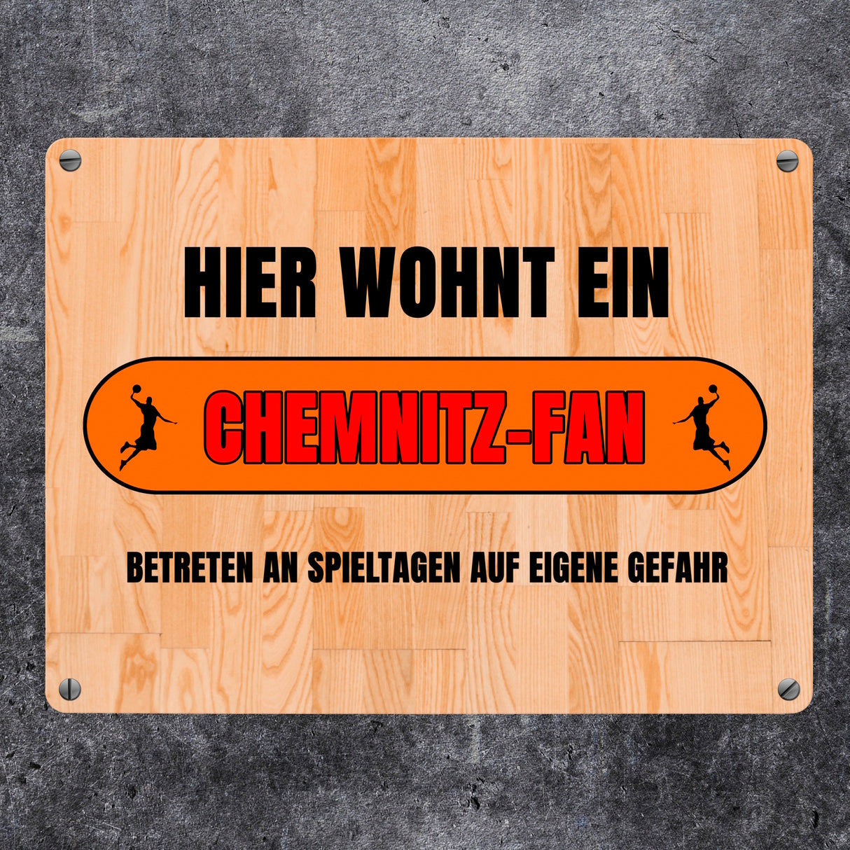 Hier wohnt ein Chemnitz-Fan Metallschild in 15x20 cm mit Turnhallenboden Motiv