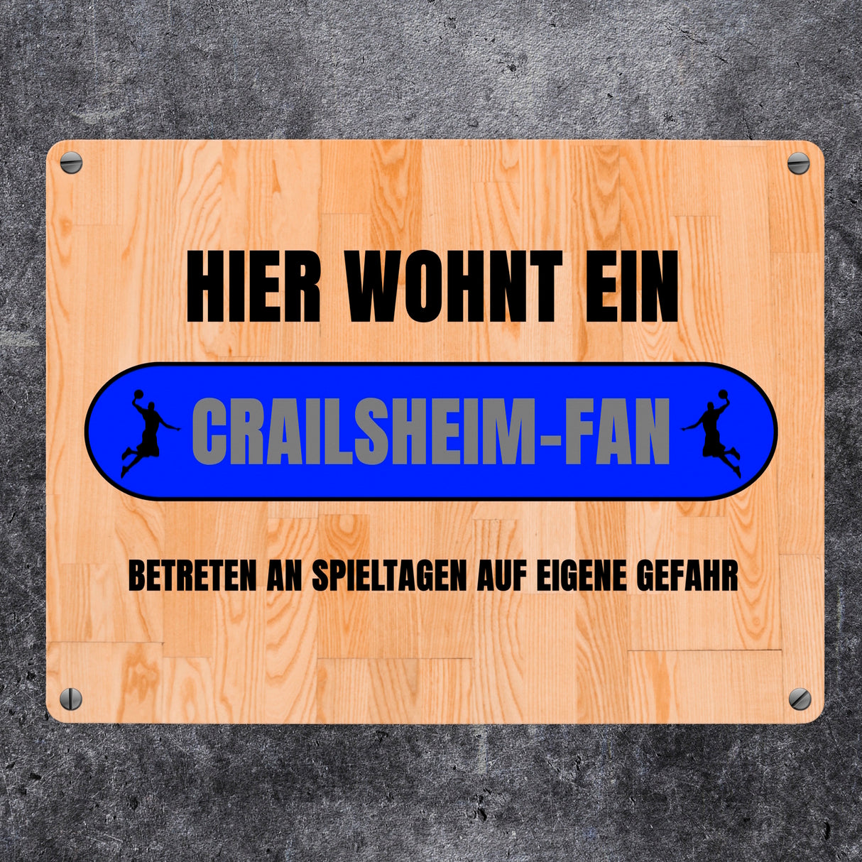 Hier wohnt ein Crailsheim-Fan Metallschild in 15x20 cm mit Turnhallenboden Motiv