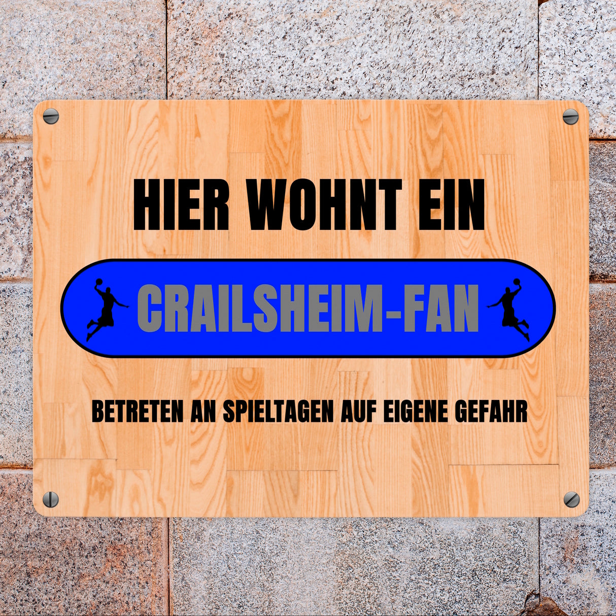 Hier wohnt ein Crailsheim-Fan Metallschild in 15x20 cm mit Turnhallenboden Motiv
