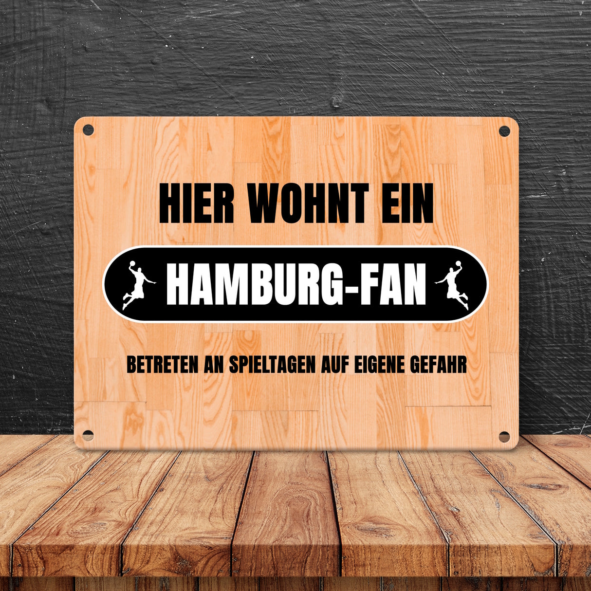 Hier wohnt ein Hamburg-Fan Metallschild in 15x20 cm mit Turnhallenboden Motiv