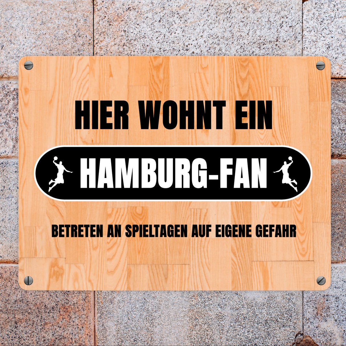 Hier wohnt ein Hamburg-Fan Metallschild in 15x20 cm mit Turnhallenboden Motiv