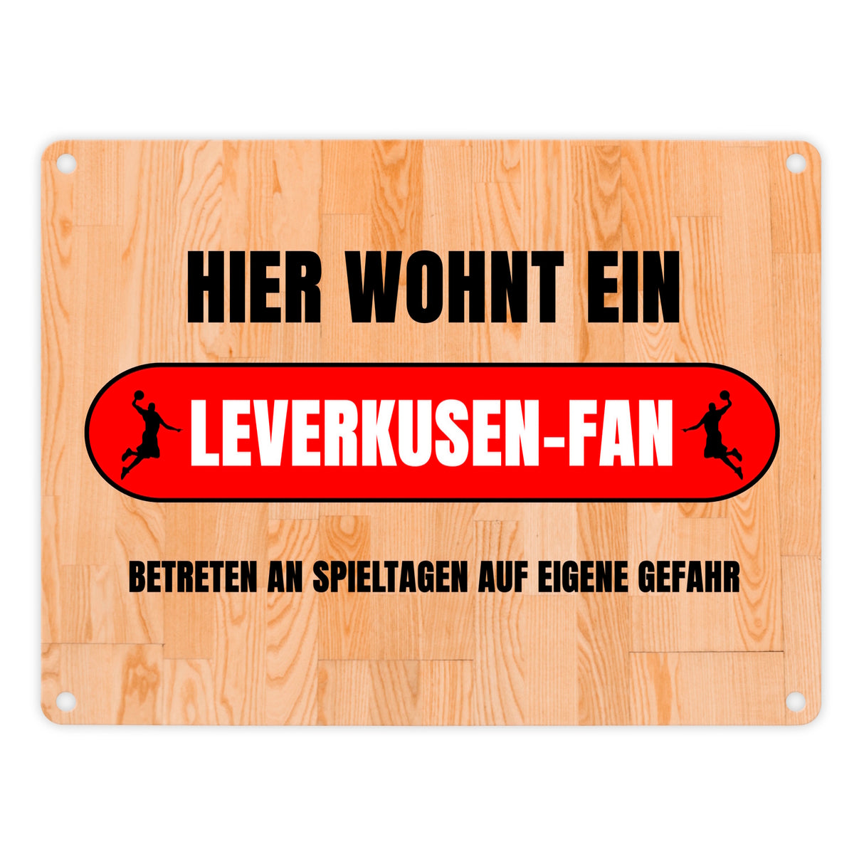 Hier wohnt ein Leverkusen-Fan Metallschild in 15x20 cm mit Turnhallenboden Motiv