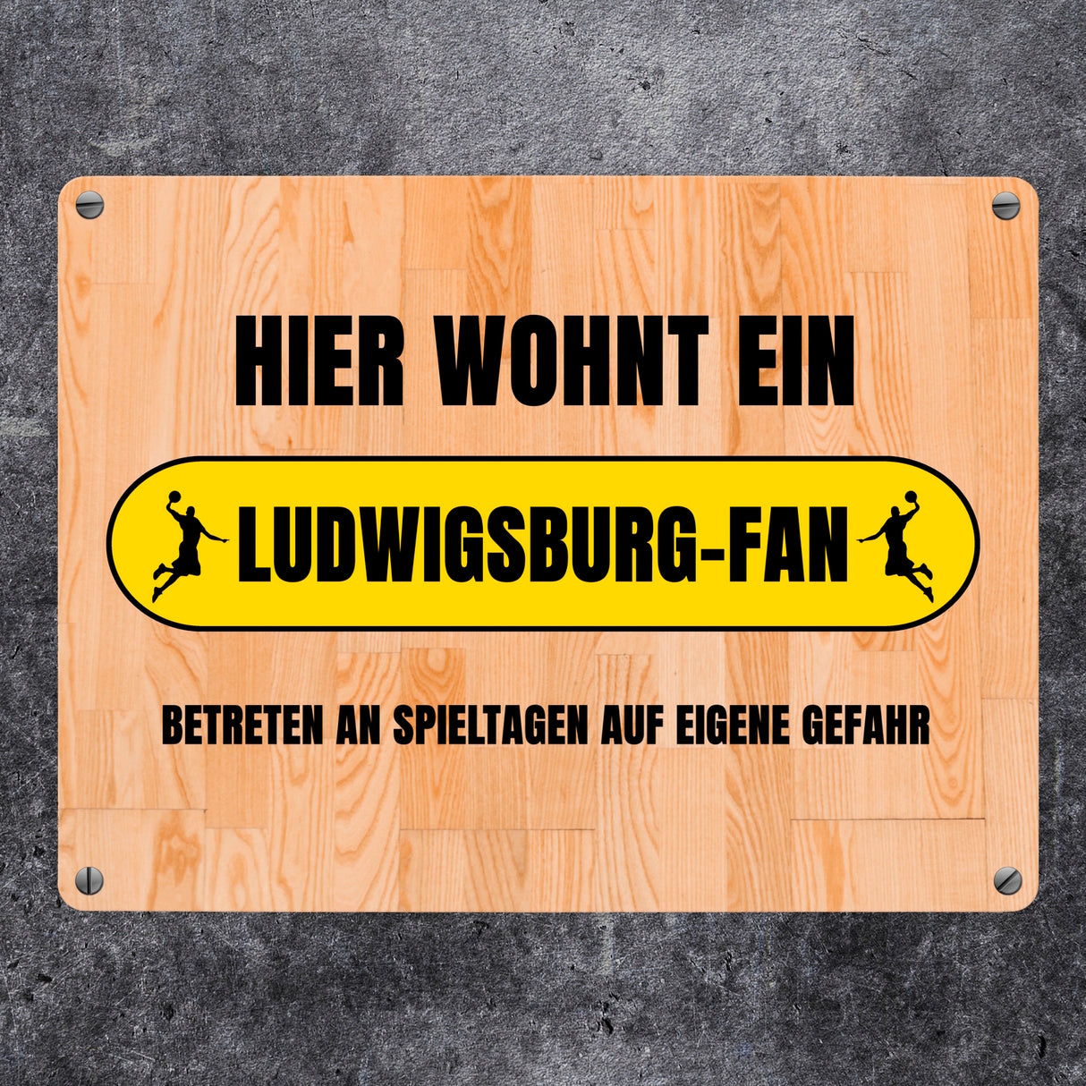 Hier wohnt ein Ludwigsburg-Fan Metallschild in 15x20 cm mit Turnhallenboden Motiv