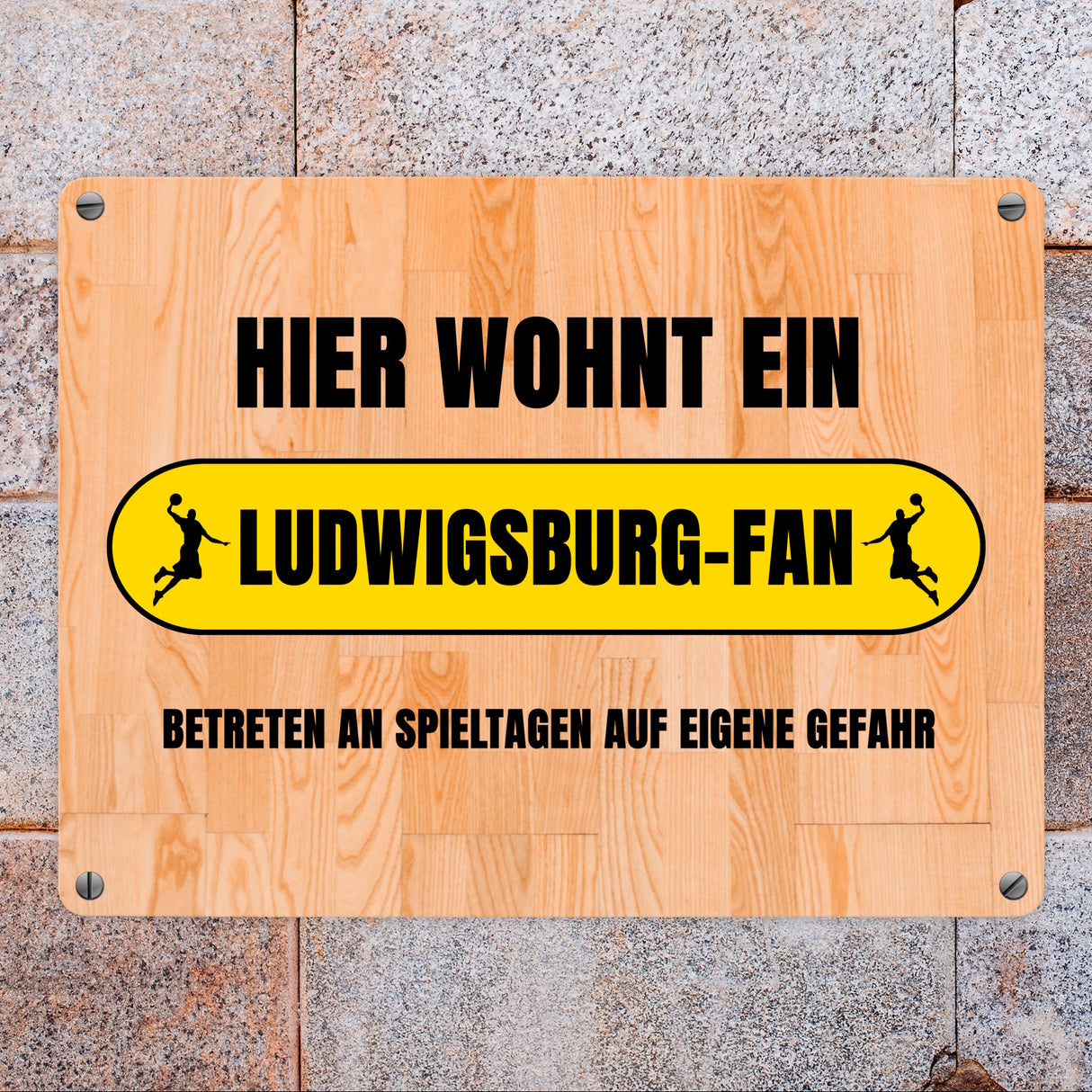 Hier wohnt ein Ludwigsburg-Fan Metallschild in 15x20 cm mit Turnhallenboden Motiv