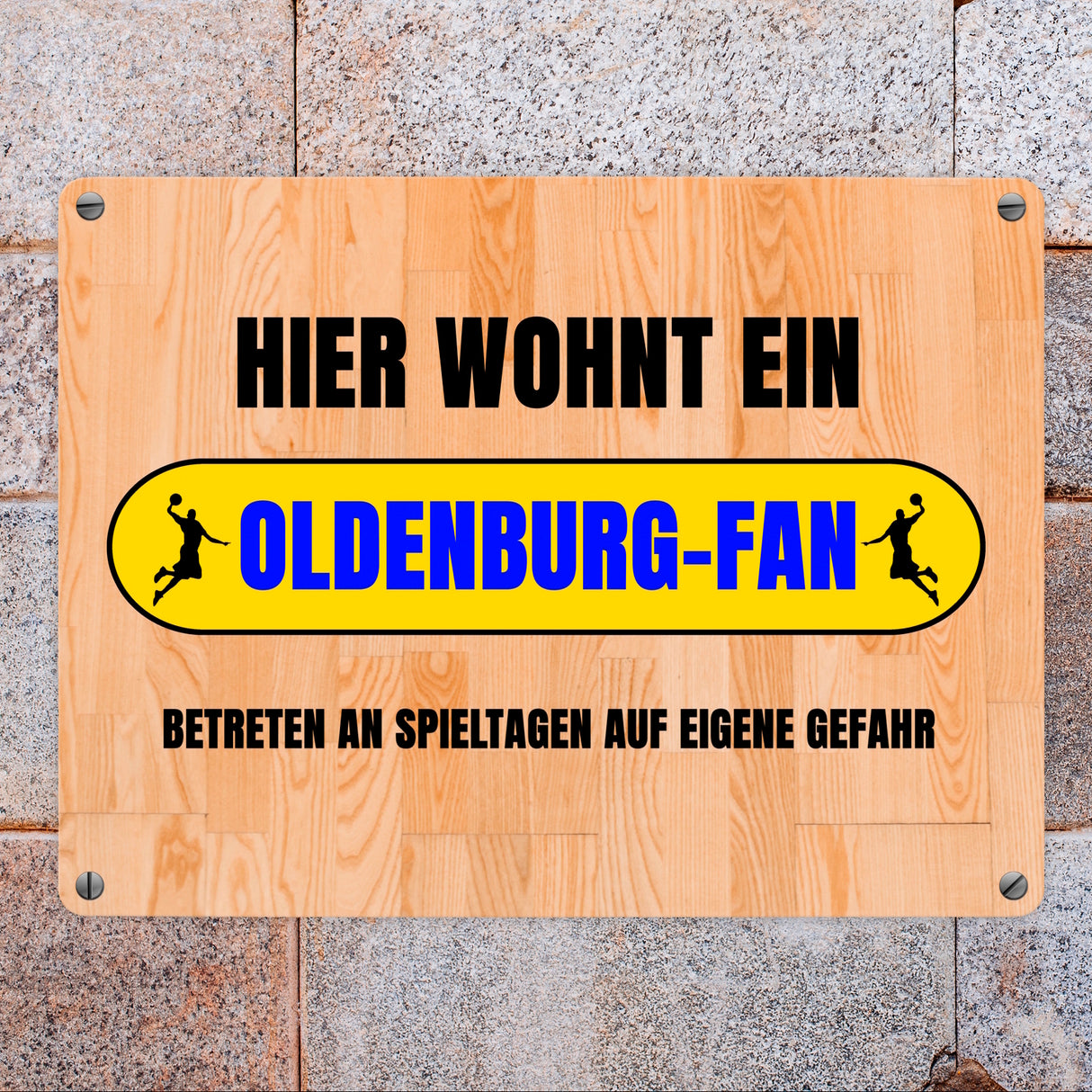 Hier wohnt ein Oldenburg-Fan Metallschild in 15x20 cm mit Turnhallenboden Motiv