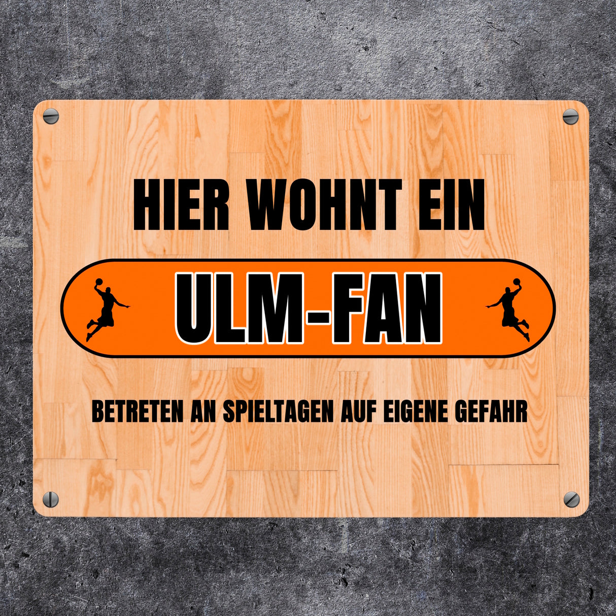 Hier wohnt ein Ulm-Fan Metallschild in 15x20 cm mit Turnhallenboden Motiv