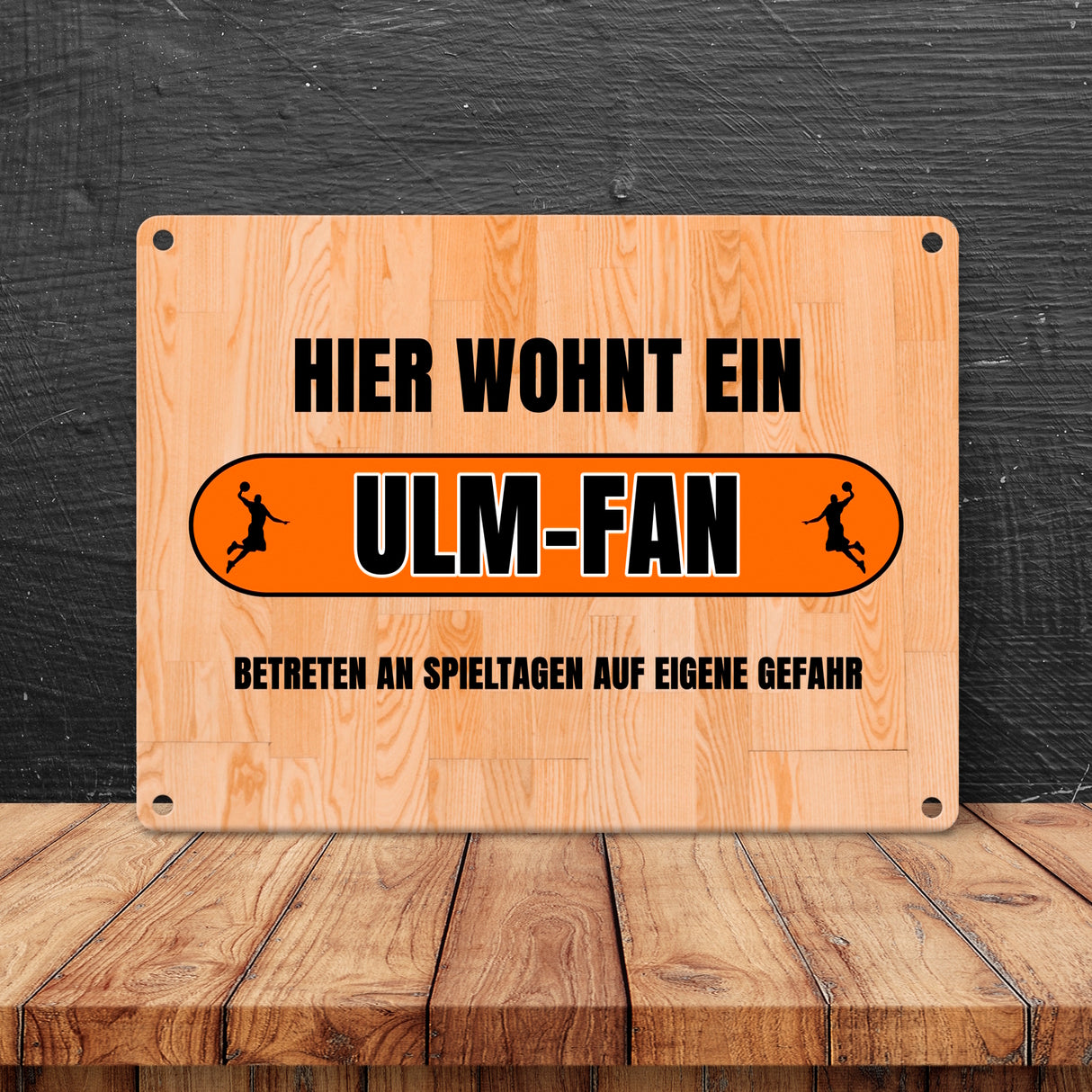 Hier wohnt ein Ulm-Fan Metallschild in 15x20 cm mit Turnhallenboden Motiv