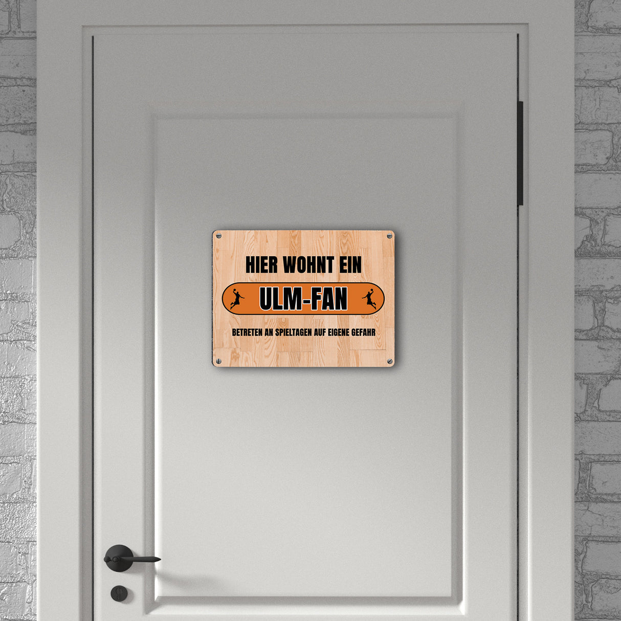 Hier wohnt ein Ulm-Fan Metallschild in 15x20 cm mit Turnhallenboden Motiv