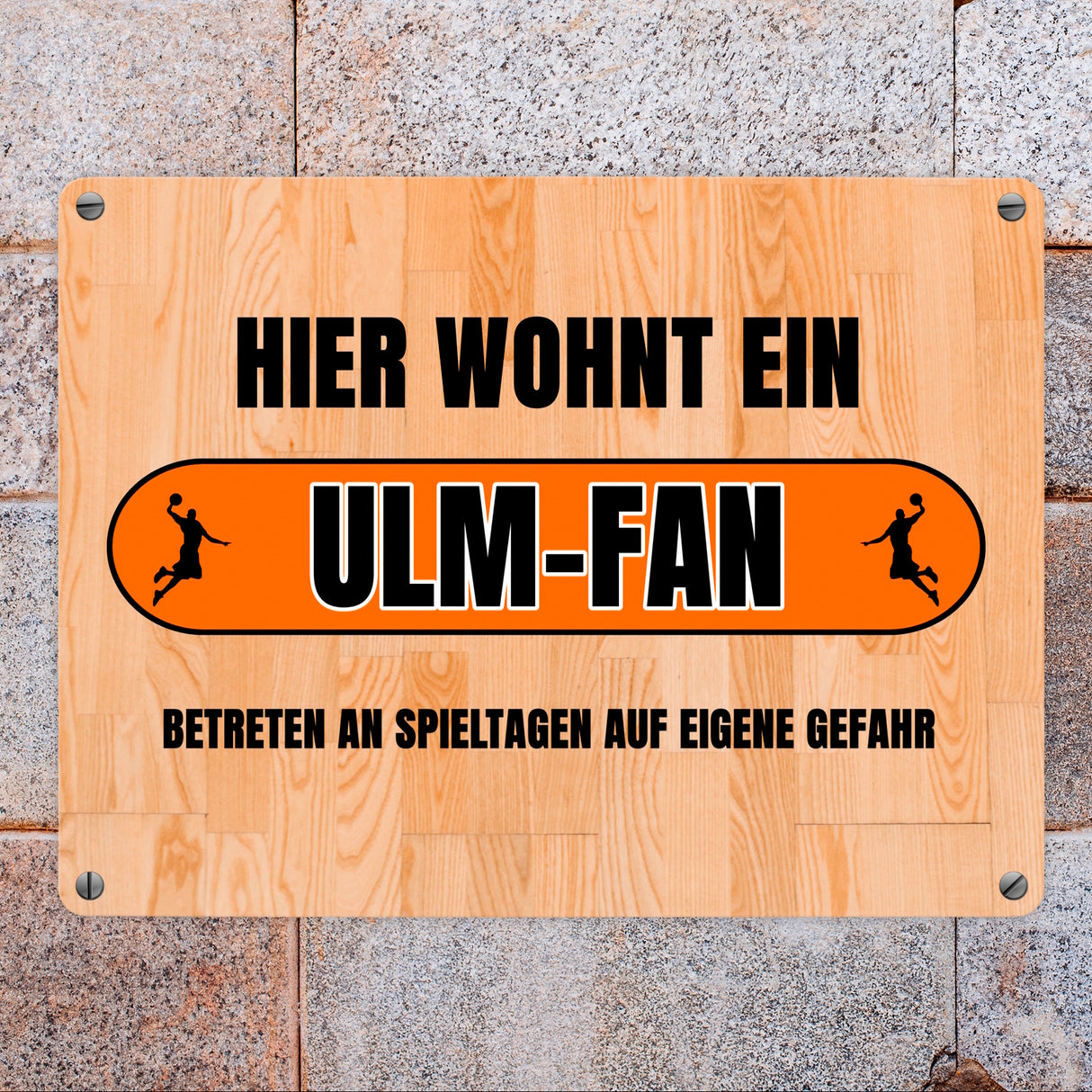Hier wohnt ein Ulm-Fan Metallschild in 15x20 cm mit Turnhallenboden Motiv