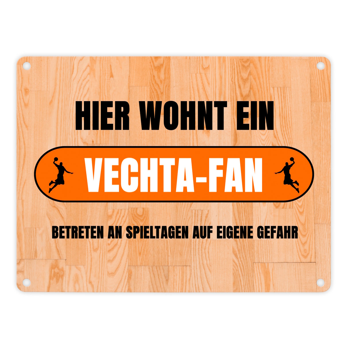 Hier wohnt ein Vechta-Fan Metallschild in 15x20 cm mit Turnhallenboden Motiv