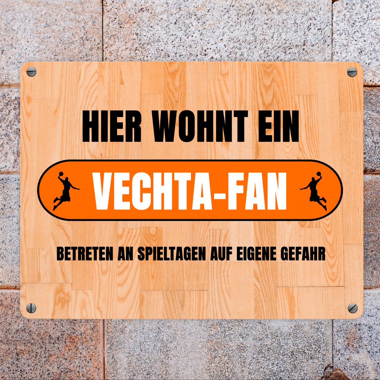Hier wohnt ein Vechta-Fan Metallschild in 15x20 cm mit Turnhallenboden Motiv