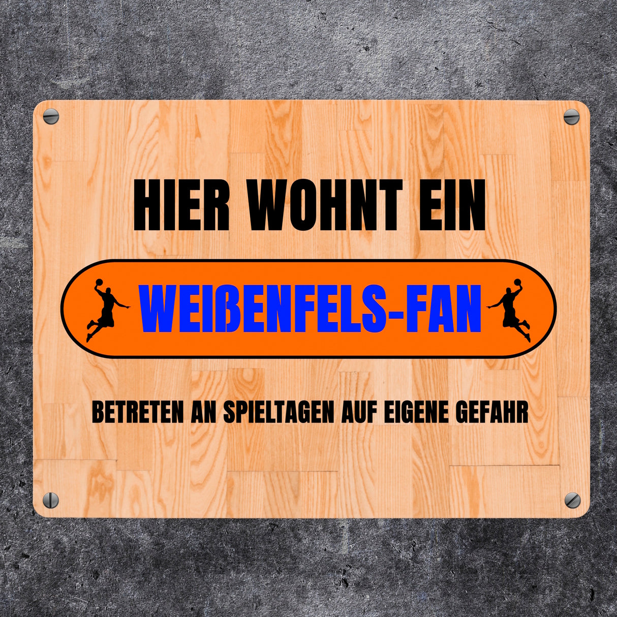 Hier wohnt eenfels-Fan Metallschild in 15x20 cm mit Turnhallenboden Motiv
