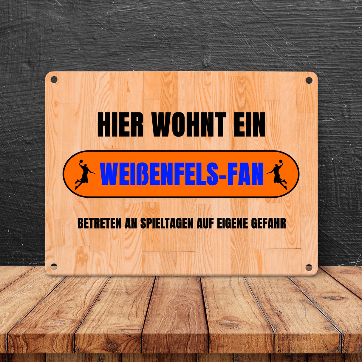 Hier wohnt eenfels-Fan Metallschild in 15x20 cm mit Turnhallenboden Motiv