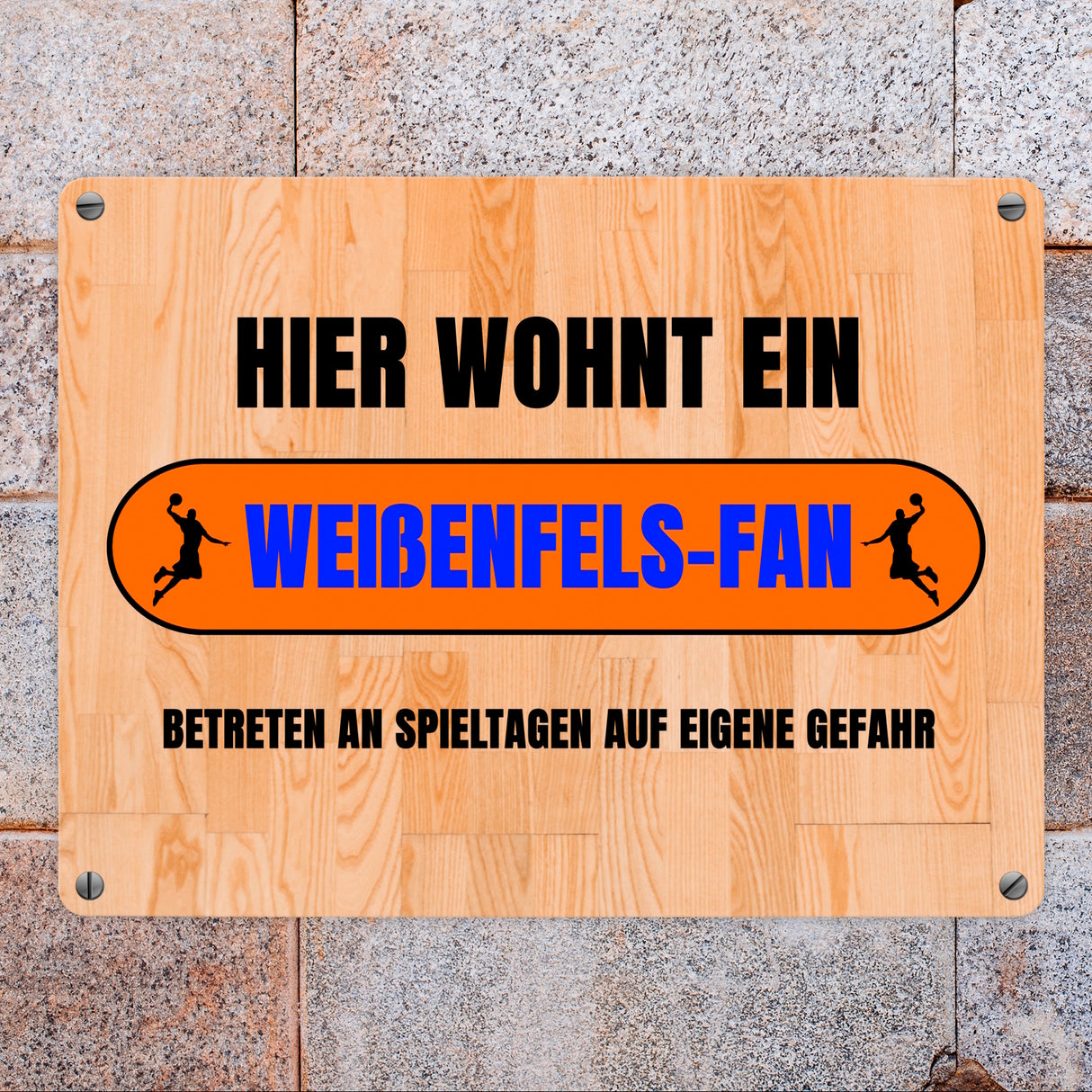 Hier wohnt eenfels-Fan Metallschild in 15x20 cm mit Turnhallenboden Motiv