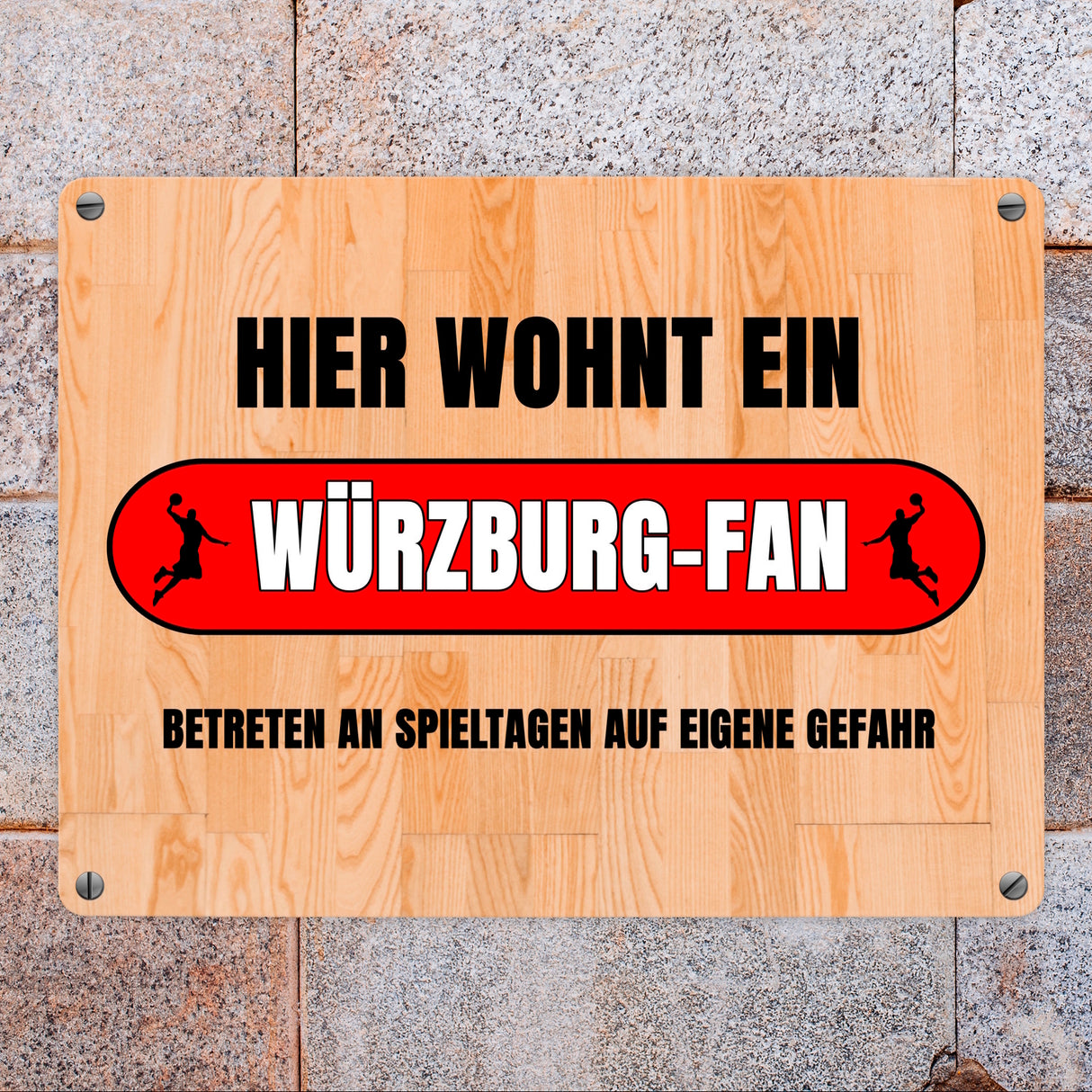 Hier wohnt ein Würzburg-Fan Metallschild in 15x20 cm mit Turnhallenboden Motiv