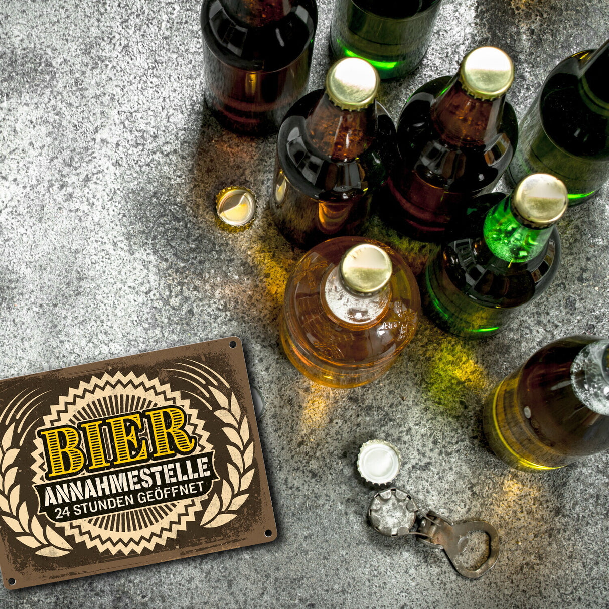 Bier Annahmestelle Metallschild mit coolem Spruch und Biermotiven Alkohol Männer