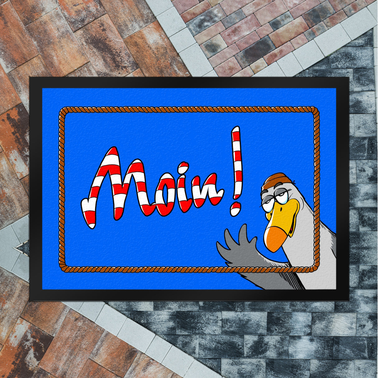 Moin Leuchtturm Fußmatte mit Möwe Nordsee Geschenk für Seefahrer Schiffstau