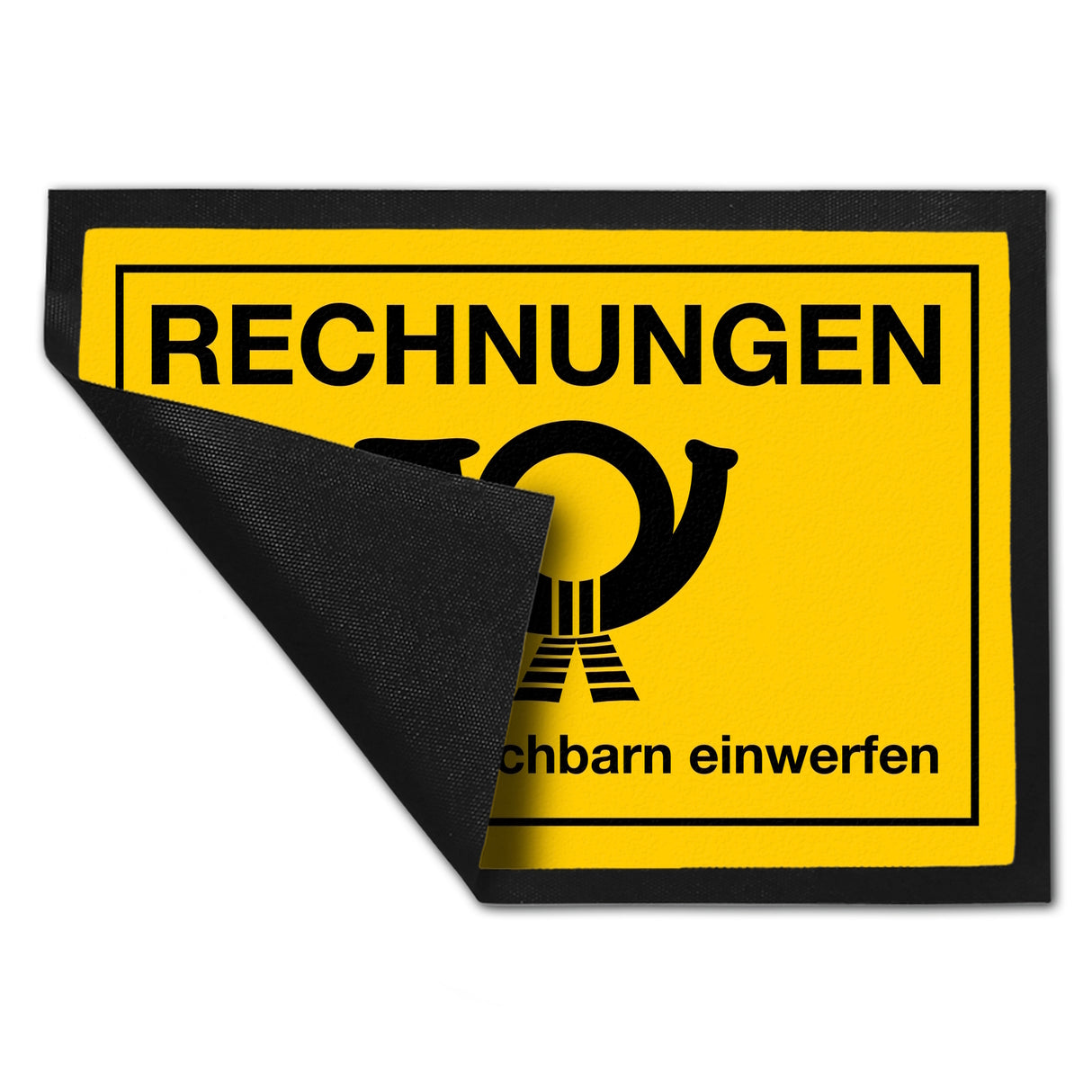 Fußmatte Rechnungen bitte beim Nachbarn einwerfen Post Briefträger mit Posthorn