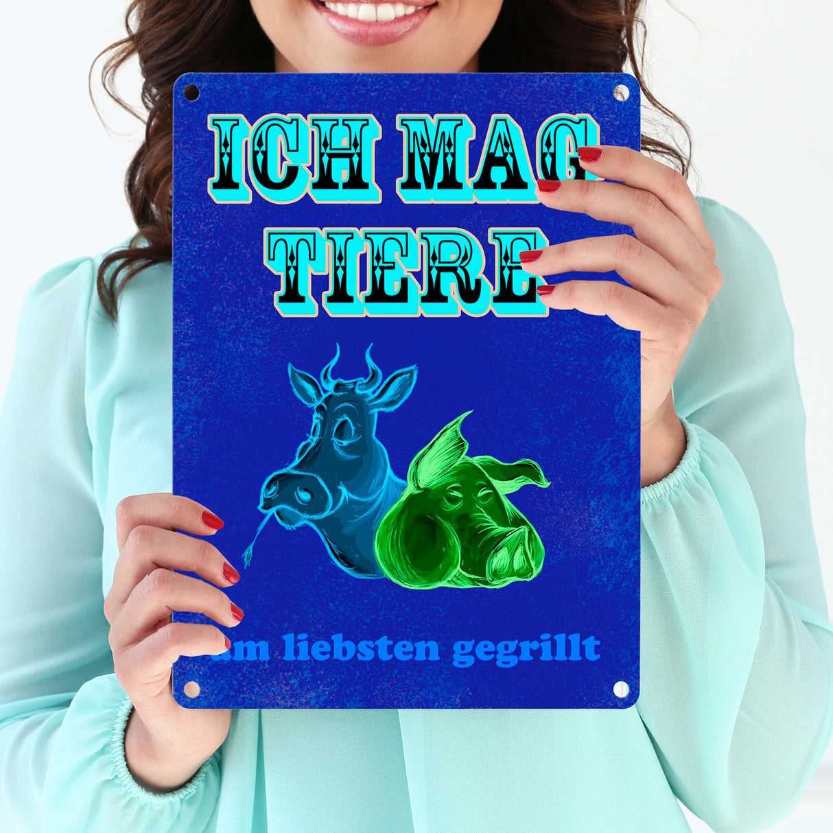 Metallschild Ich mag Tiere - am liebsten gegrillt für alle Fleischliebhaber