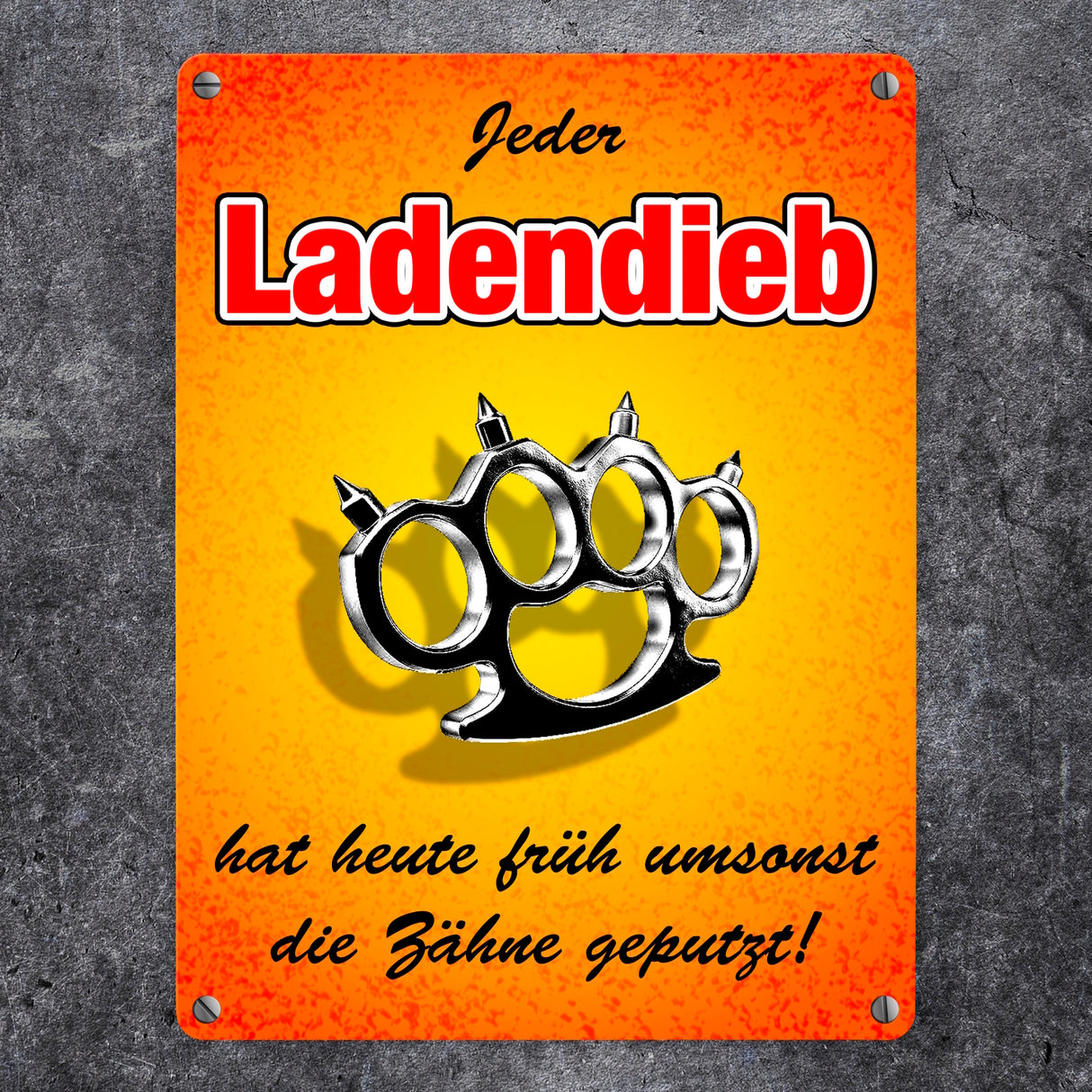 Metallschild Abschreckung für Ladendiebe mit Schlagring Symbol