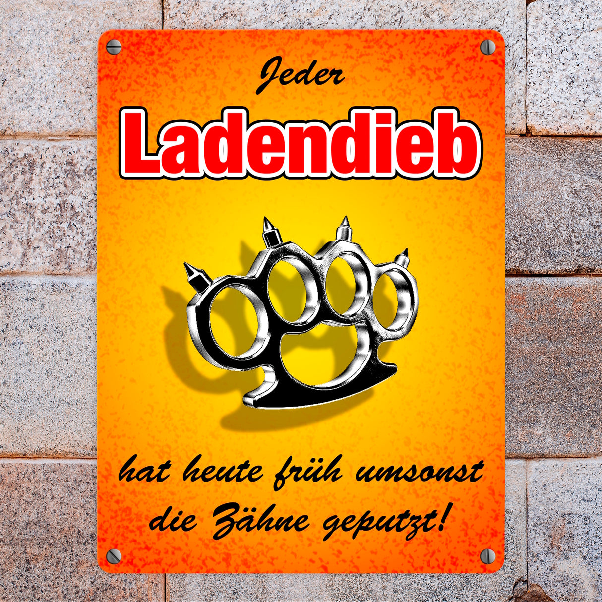 Metallschild Abschreckung für Ladendiebe mit Schlagring Symbol