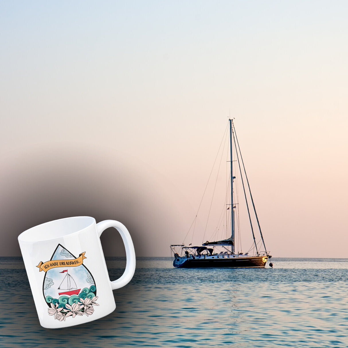 Kaffeebecher Urlaubweh mit maritimen Motiven Fernweh Nordsee Schifffahrt