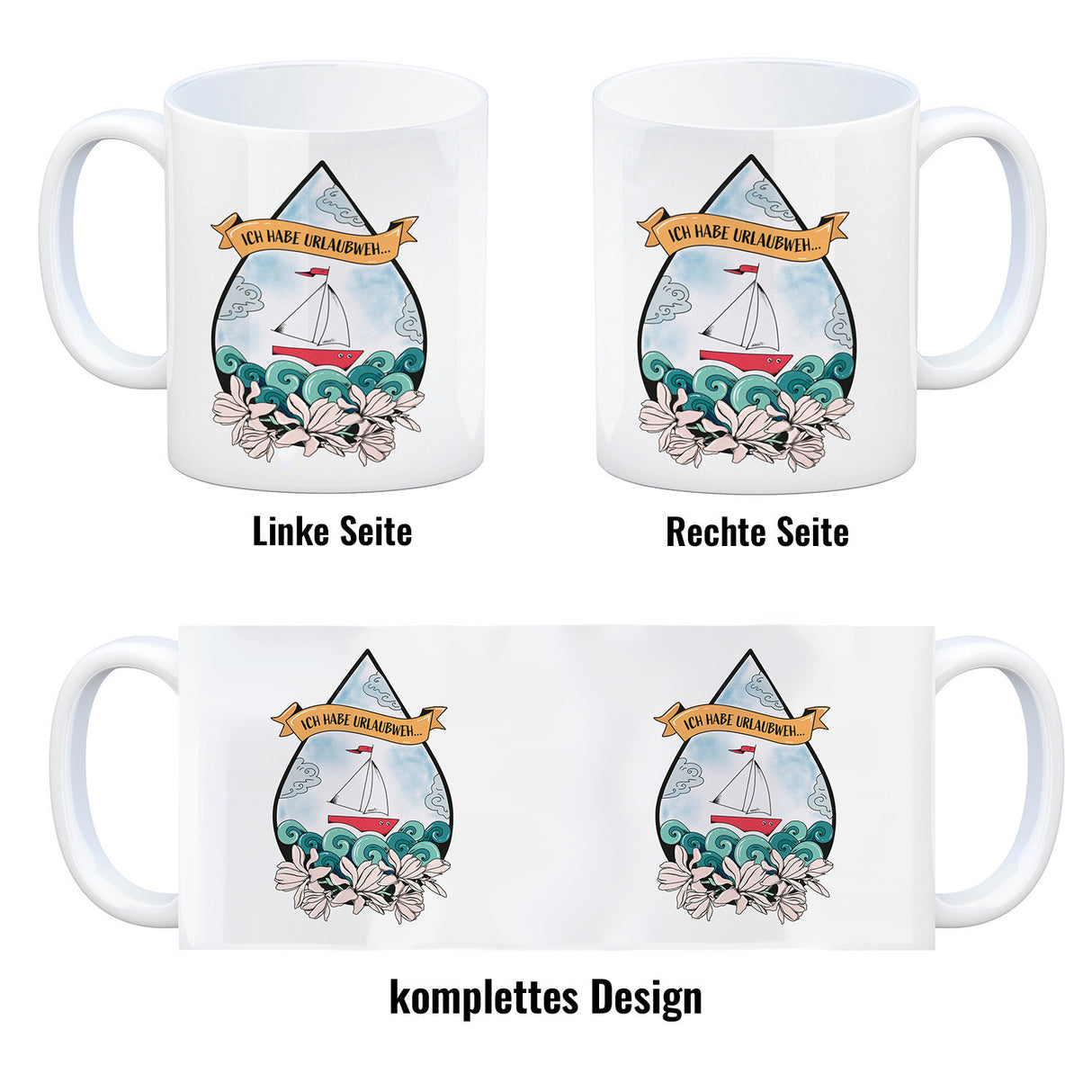 Kaffeebecher Urlaubweh mit maritimen Motiven Fernweh Nordsee Schifffahrt