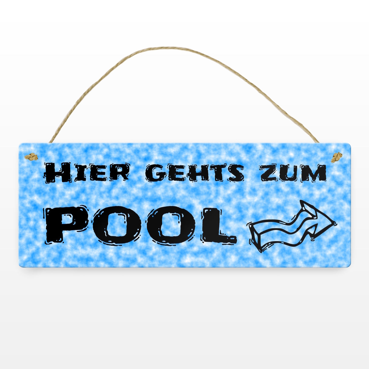Hier geht’s zum Pool mit Pfeil nach rechts - Metallschild