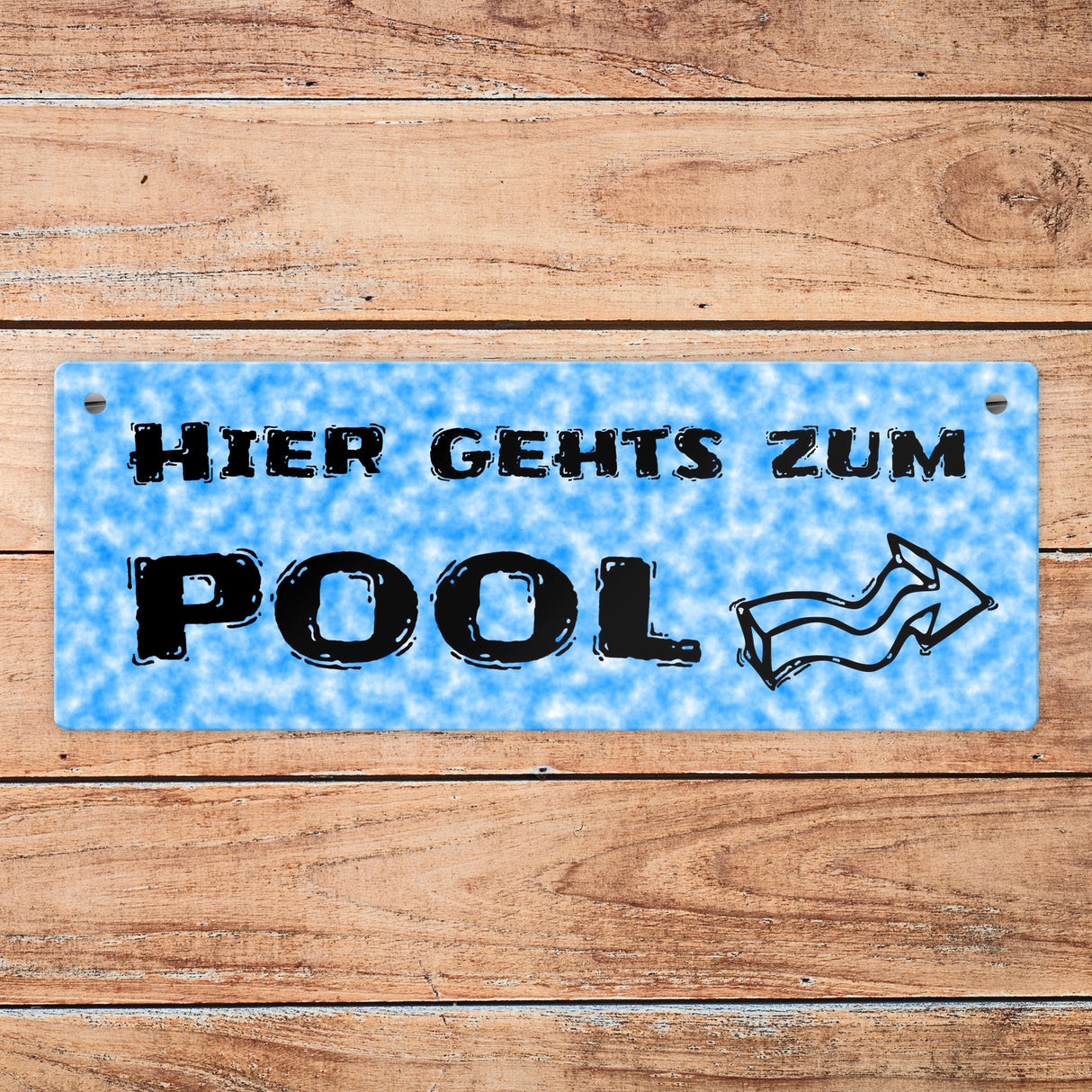 Hier geht’s zum Pool mit Pfeil nach rechts - Metallschild