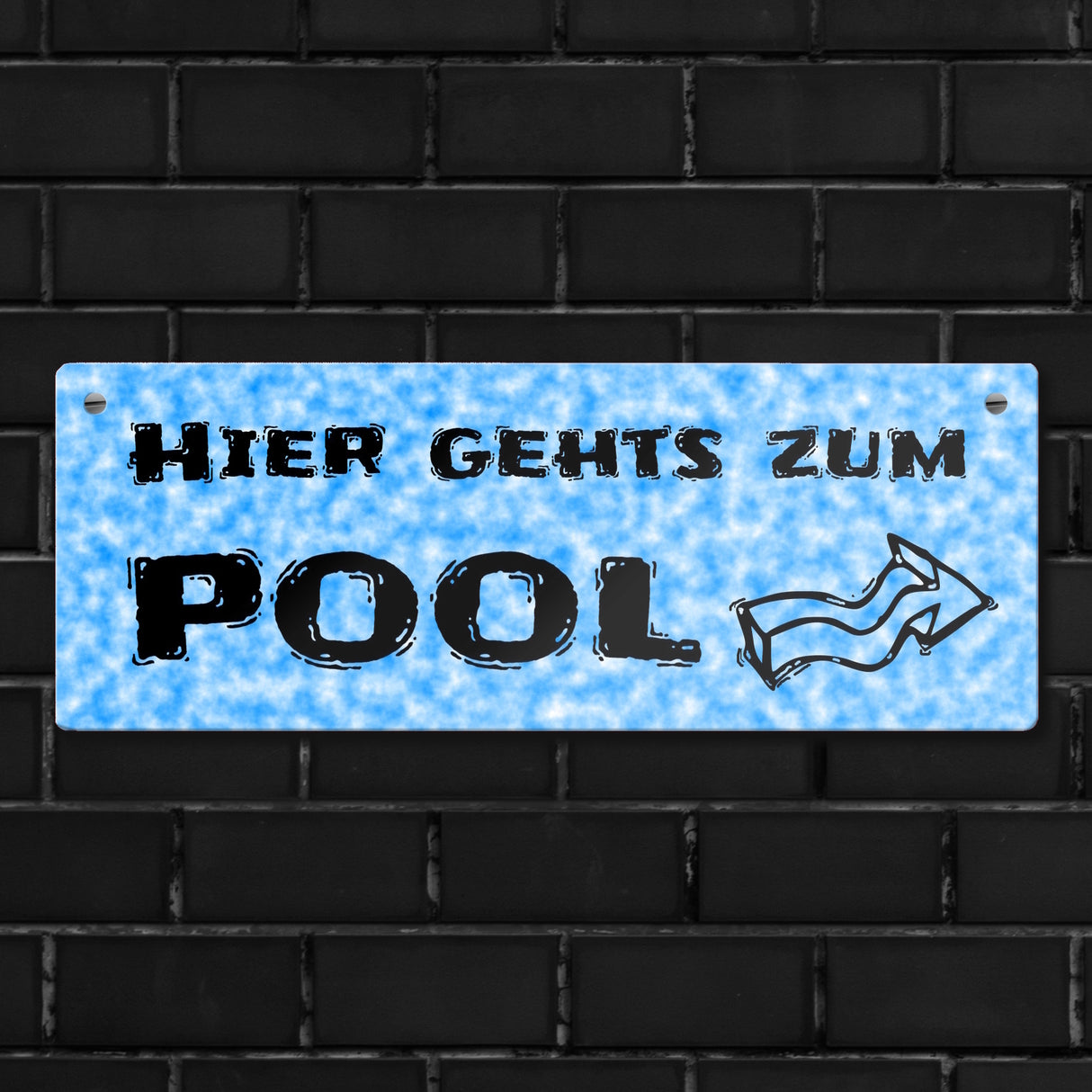 Hier geht’s zum Pool mit Pfeil nach rechts - Metallschild