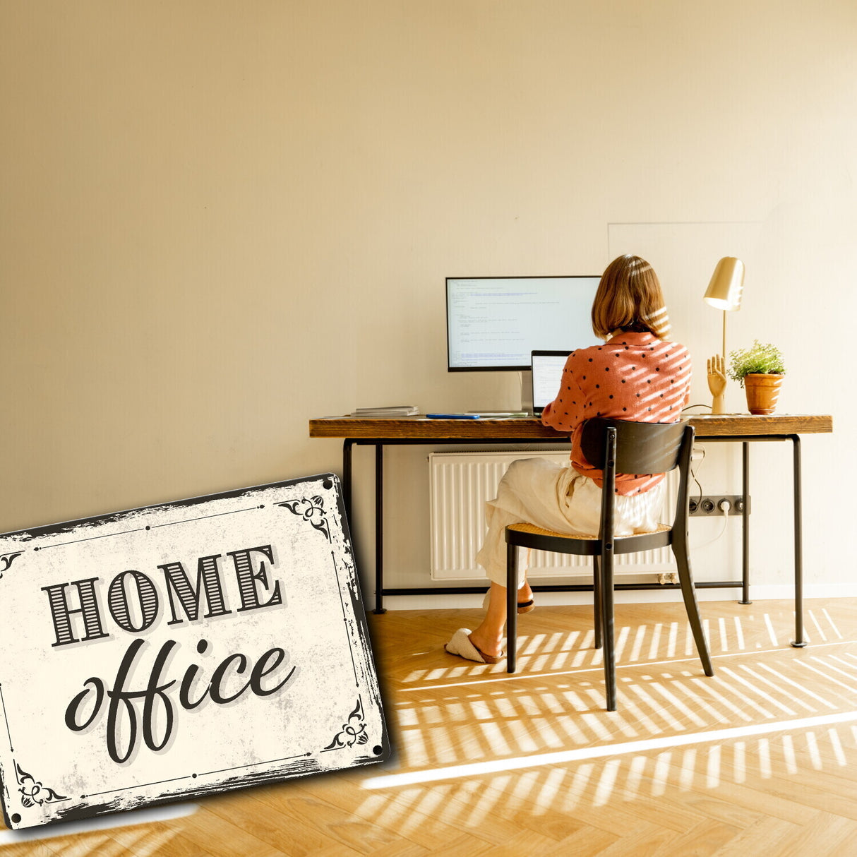 Metallschild Motiv - Homeoffice im rustikalen Stil fürs Arbeitszimmer