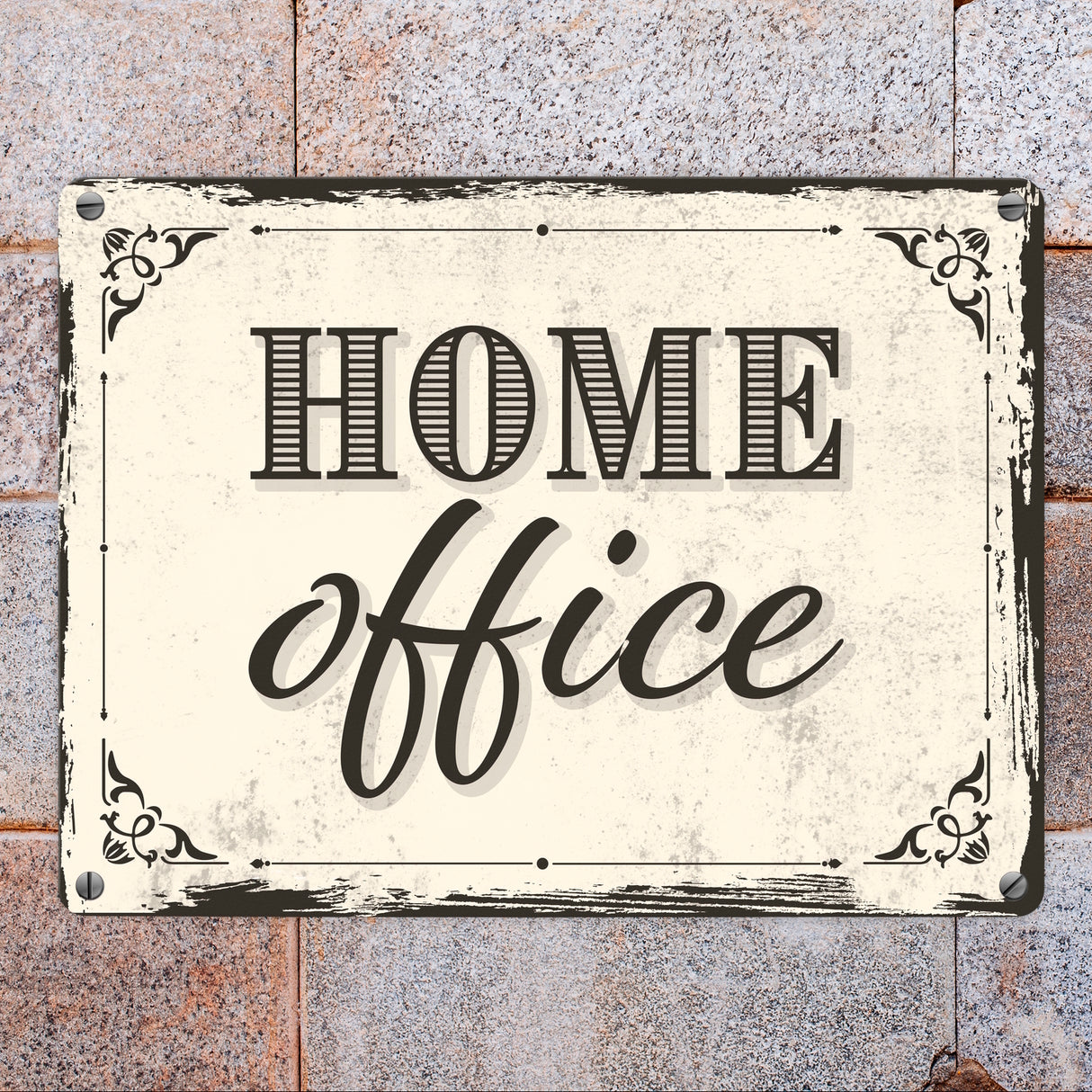 Metallschild Motiv - Homeoffice im rustikalen Stil fürs Arbeitszimmer