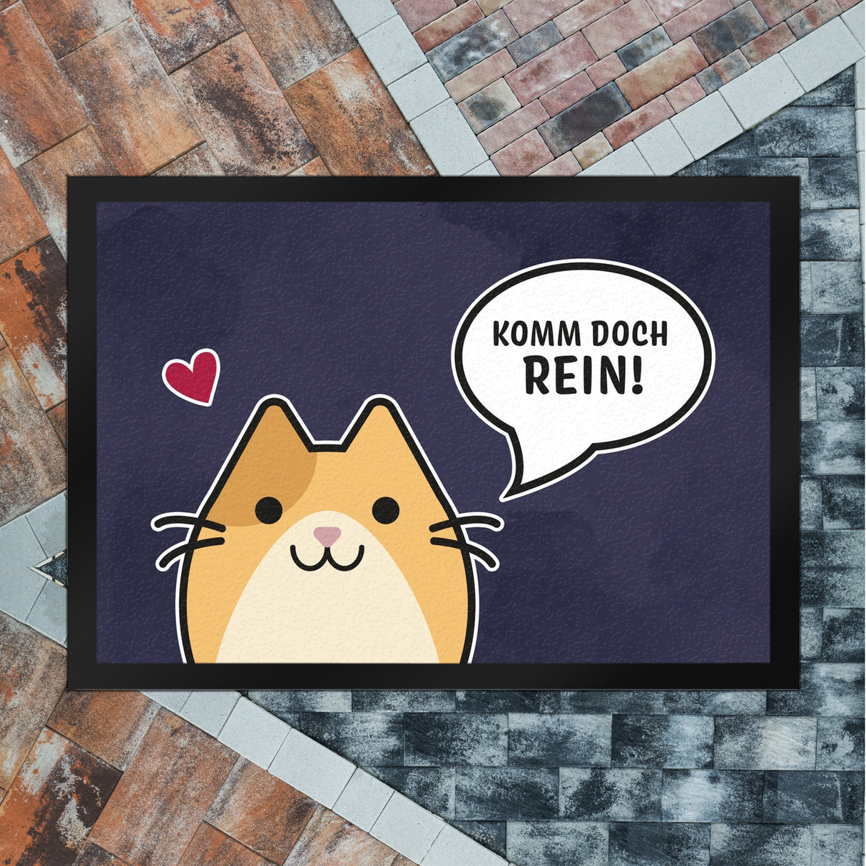 Fußmatte mit Motiv - Komm doch rein mit süßer Katze im Comic Design