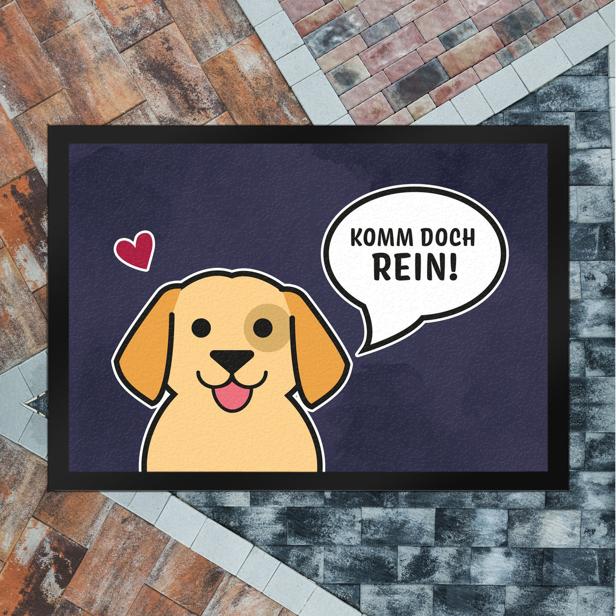 Fußmatte mit Motiv - Komm doch rein mit süßem Hund im Comic Design