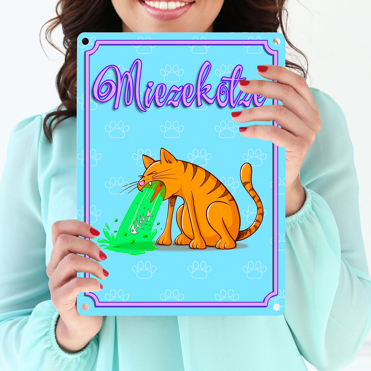 Metallschild mit Katzen Motiv - Miezekotze erbrechende Katze
