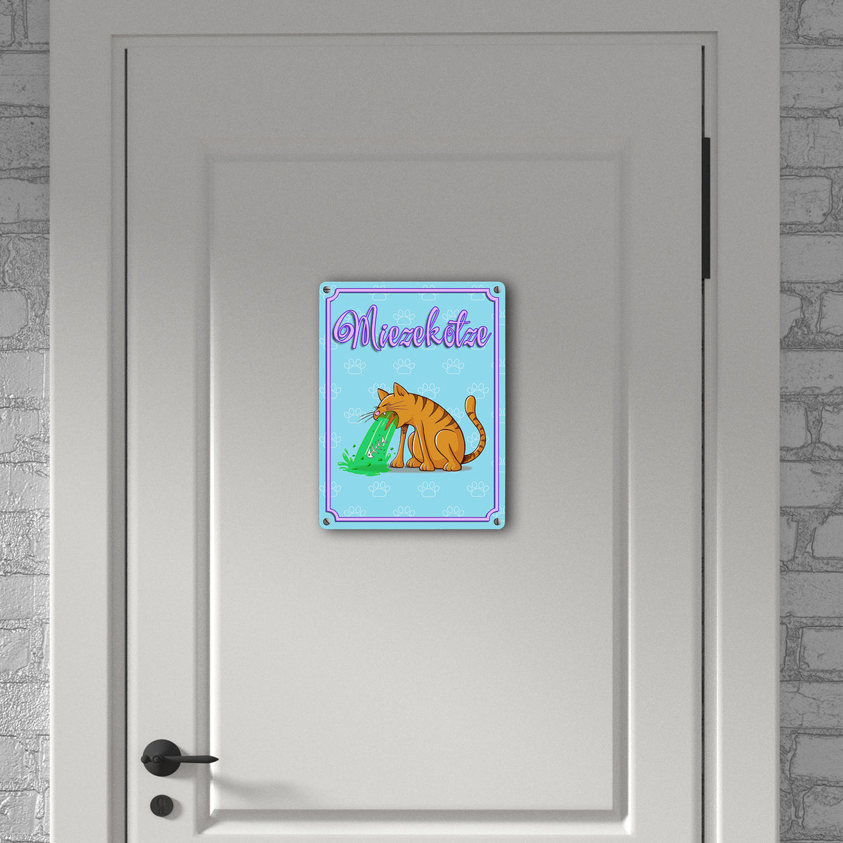 Metallschild mit Katzen Motiv - Miezekotze erbrechende Katze