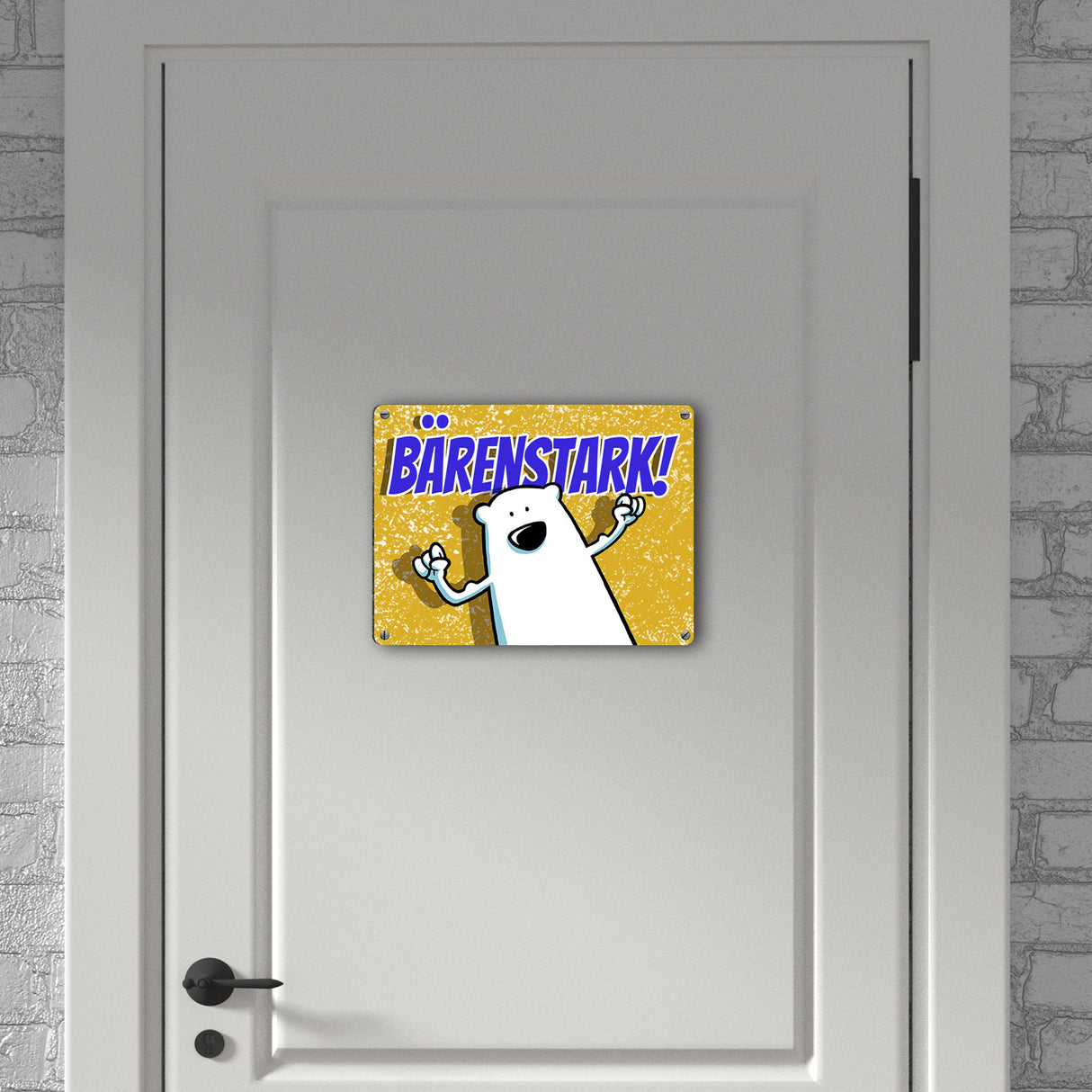 Metallschild mit Bärenmotiv: Bärenstark Schild mit lustigem Comic Bär