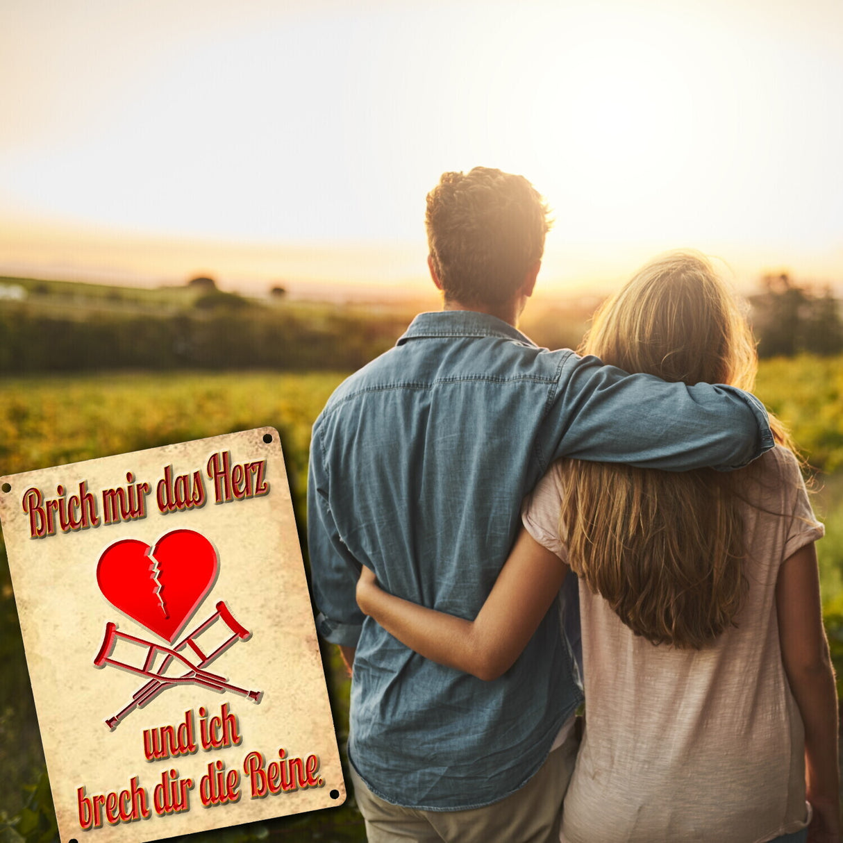 Metallschild Spruch - Brich mir das Herz und ich brech dir die Beine
