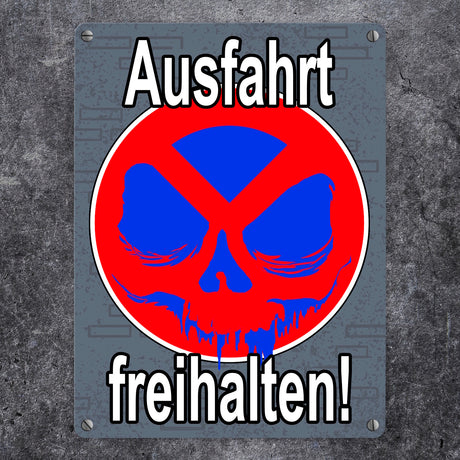 Metallschild Totenkopf Motiv - Ausfahrt freihalten! Privatgrundstück