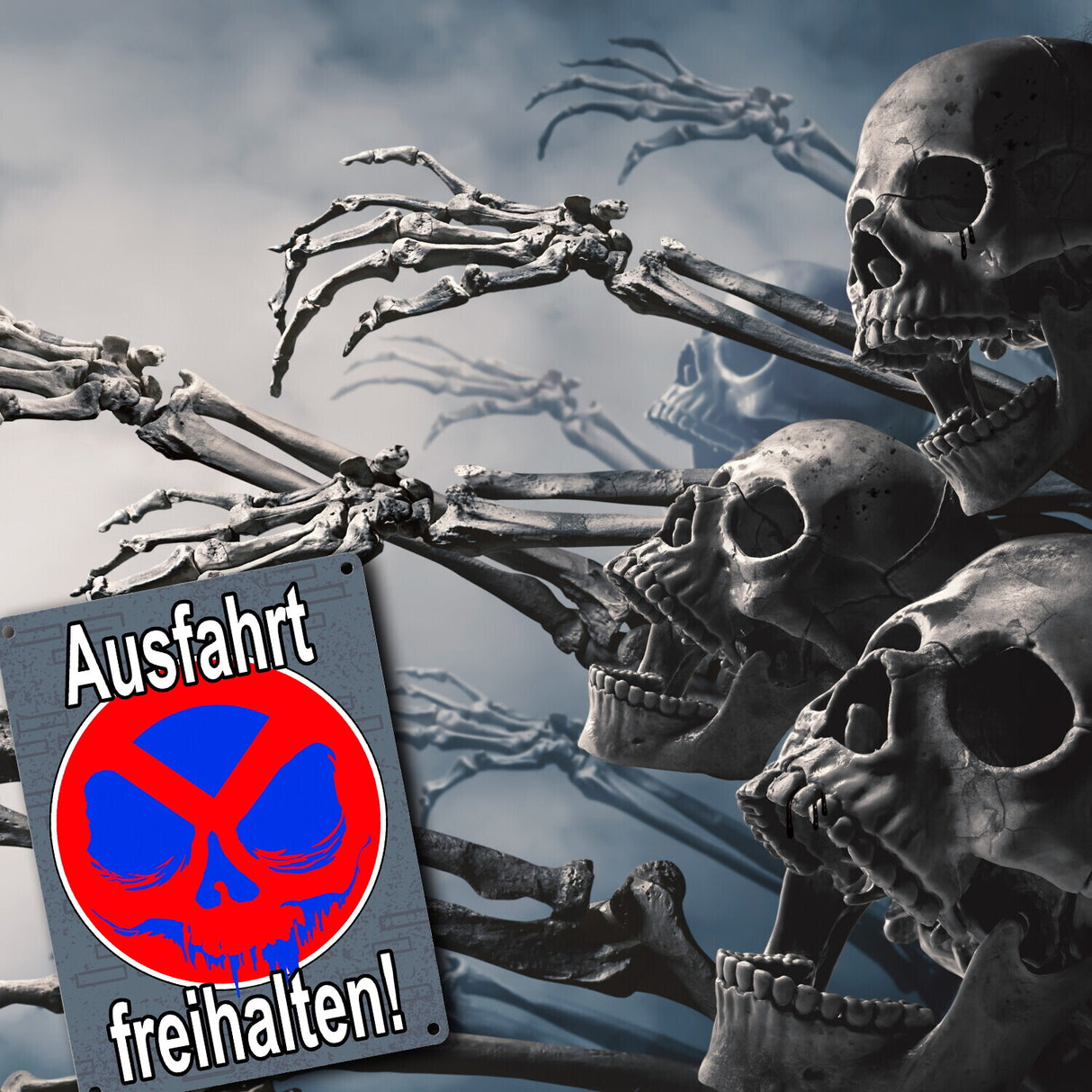 Metallschild Totenkopf Motiv - Ausfahrt freihalten! Privatgrundstück