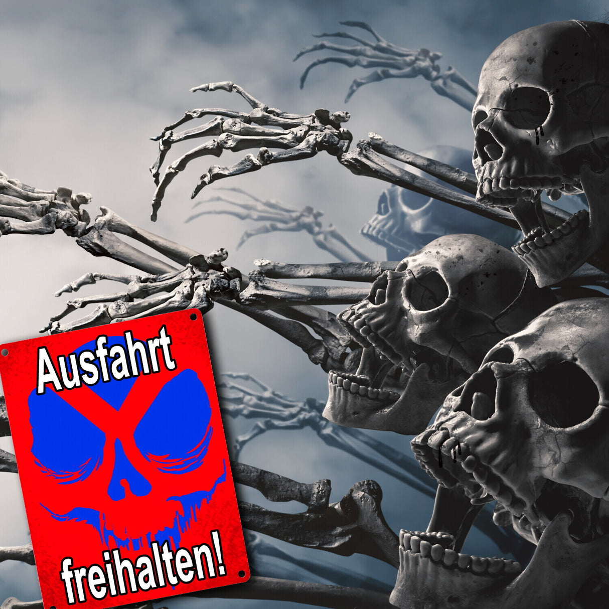 Metallschild Ausfahrt freihalten! - mit Totenkopf Halteverbot