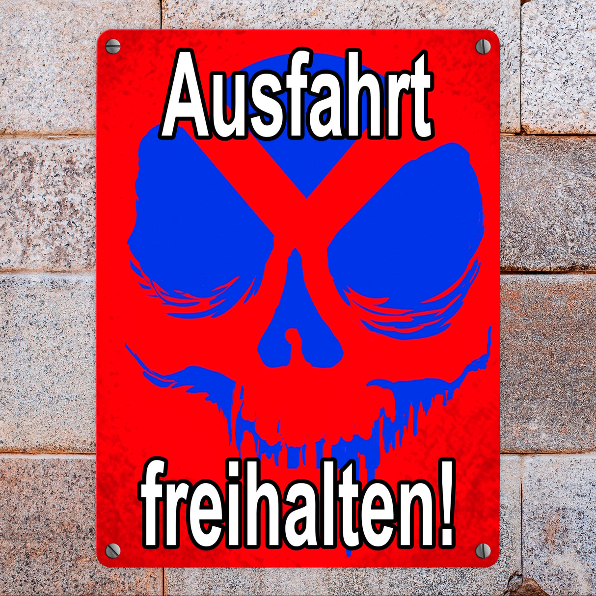 Metallschild Ausfahrt freihalten! - mit Totenkopf Halteverbot