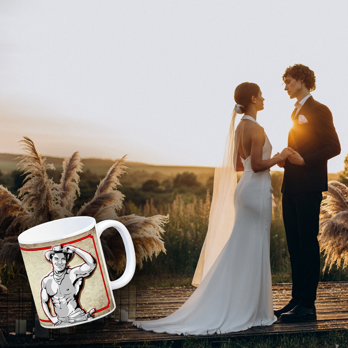 Kaffeebecher mit sexy Cowboy und Spruch - Ich will 'nen Cowboy als Mann