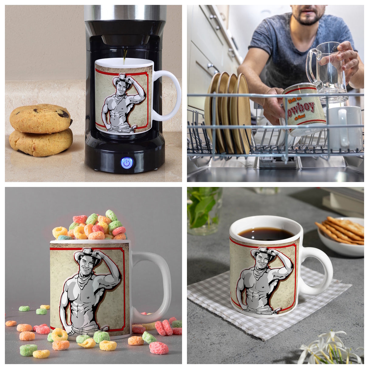 Kaffeebecher mit sexy Cowboy und Spruch - Ich will 'nen Cowboy als Mann
