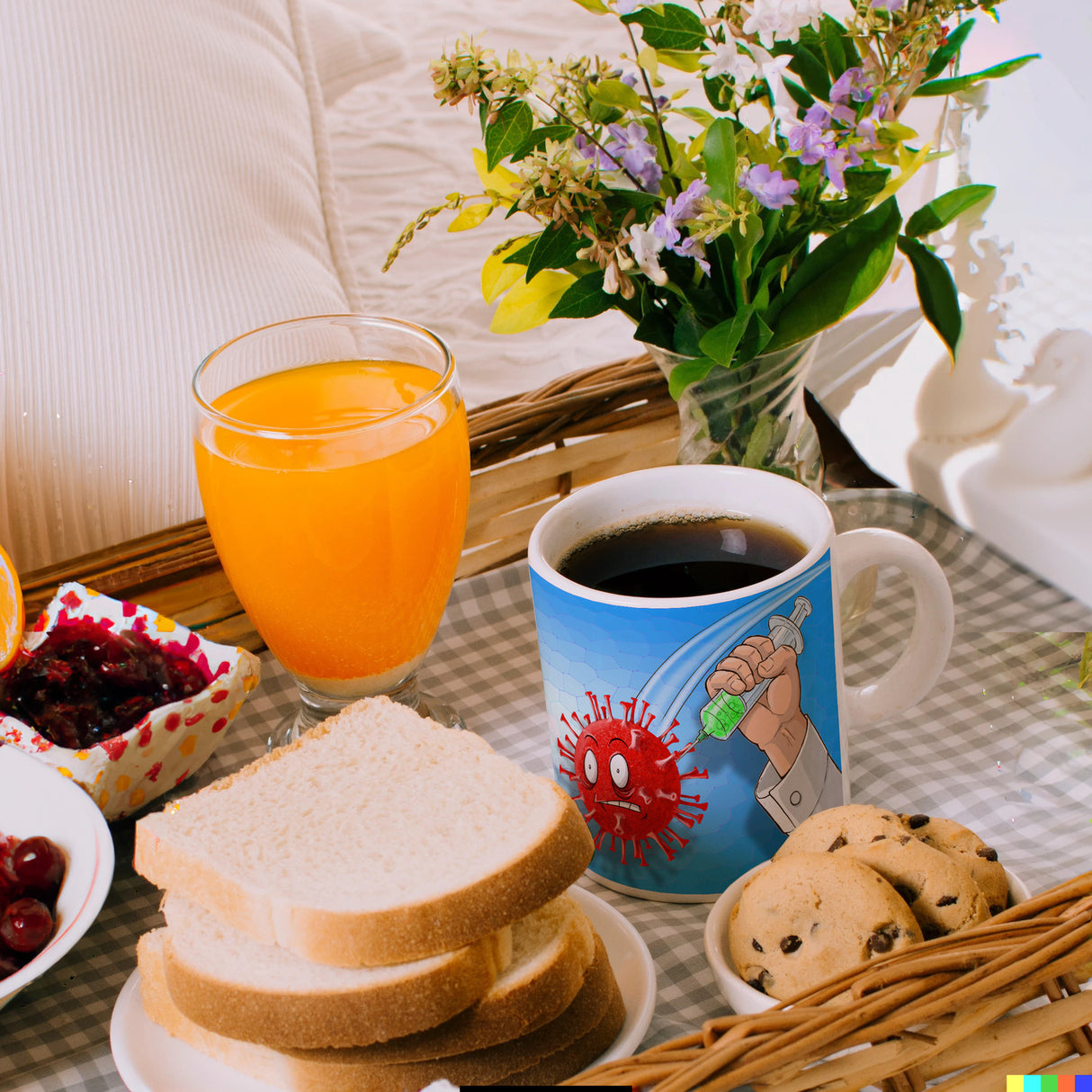 Kaffeebecher mit Virus und Spritzen Motiv - Geimpft! Lustiger Impfhumor