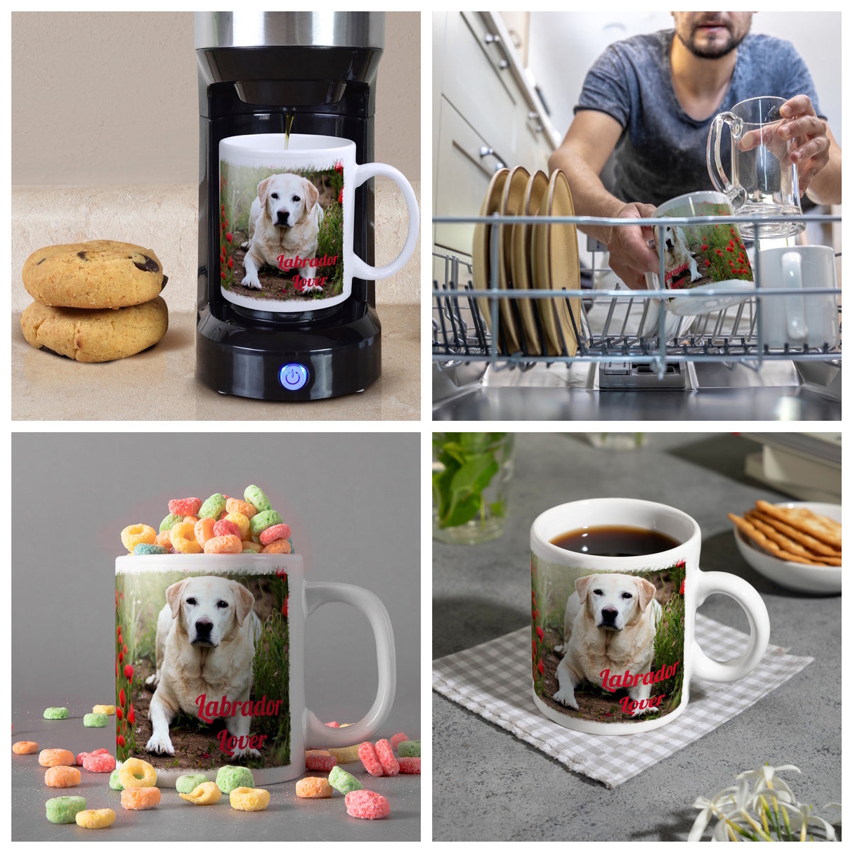 Kaffeetasse mit Fotomotiv Labrador Lover - Labrador im Mohnfeld