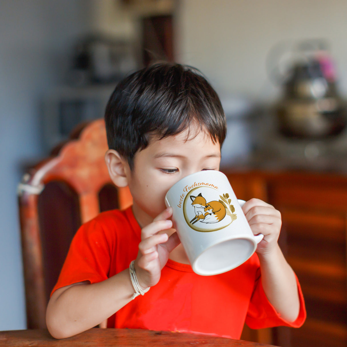 Kaffeebecher mit Motiv - Beste Fuchsmama mit süßem Fuchsbaby und Fuchsmutter